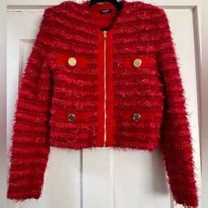 BALMAIN Red Strong Shoulder Tweed Jacket